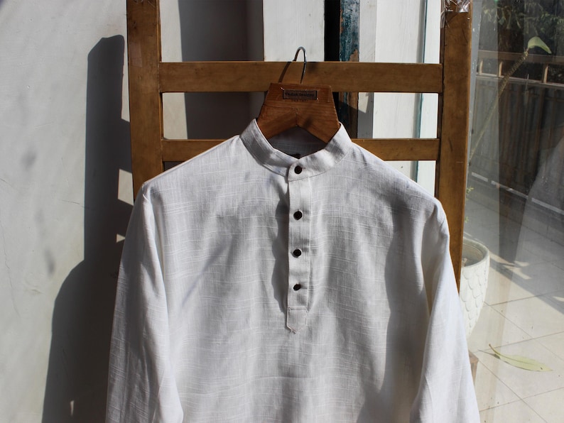 White Khadi shirt handloom cotton kurta for men image 2