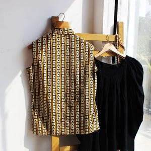 Yellow geometric block print cotton shirt breathable soft cotton shirt image 7