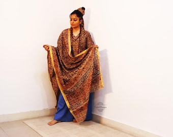 Braun kalamkari Baumwollkleid Block Print atmungsaktives Kleid Tunika nach Maß