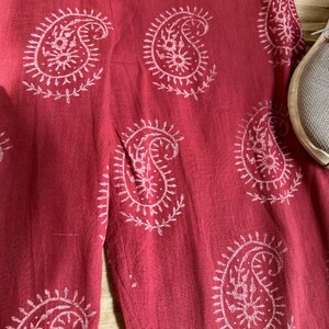 Maroon Unisex comfy pants in cotton hand block print fabric image 5