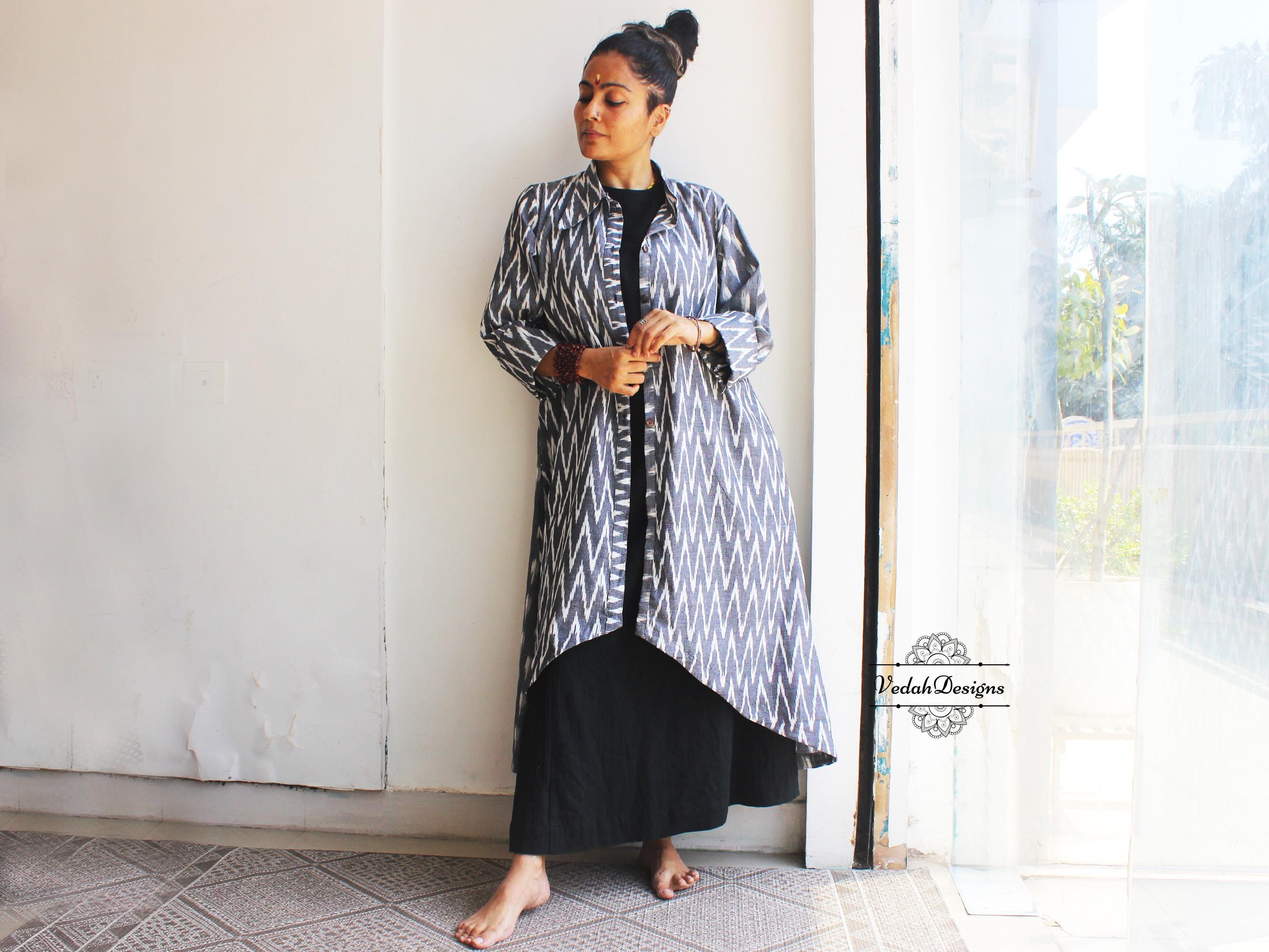 knee length dresses for ladies Maroon Ikat Cotton Maxi Dress with Embroidery main image 1