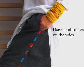 Hand embroidered Harem pants in handloom khadi cotton fabric Yoga pants