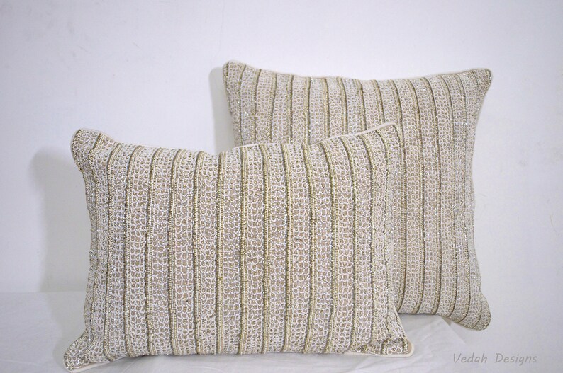 50 Custom Made Fully Beaded Striped Pillow Hand Embroidered Etsy