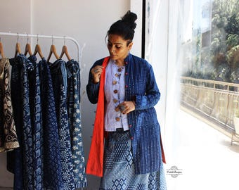 Indigo jacket in breathable cotton fabric soft cotton long shirt