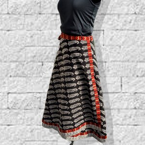 Block print long wrap around skirt with ties in cotton fabric image 8