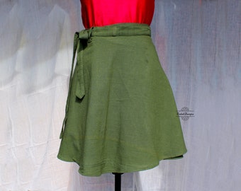 Mini wrap around skirt in army green color in soft cotton for women