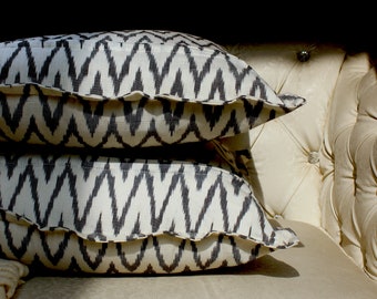 Set of 2 Ikat chevron pillow covers 18x18 handloom pillows