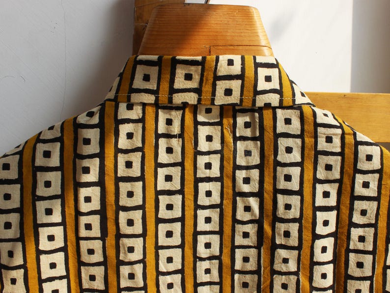Yellow geometric block print cotton shirt breathable soft cotton shirt image 8