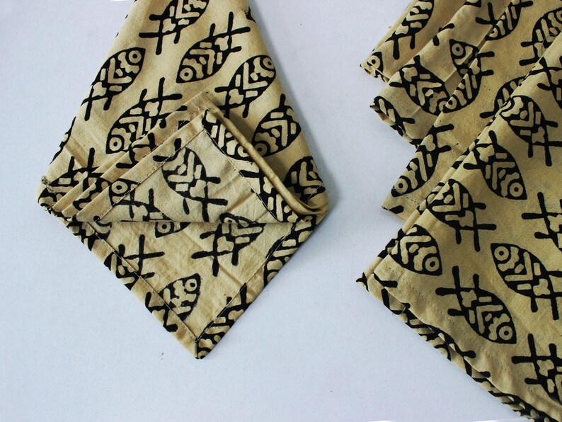 Set of 8 Napkin Set in Block Print Cotton Organic Fabric - Thumbnail 5