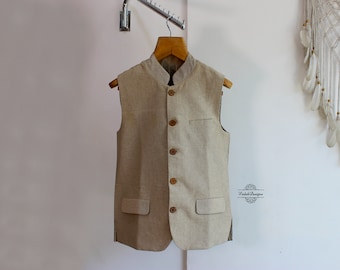 Unisex nehru Jacket with lining in cotton chambray fabric
