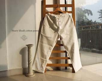 Custom-made white khadi cotton slub pants