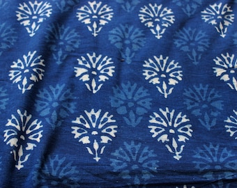 2.5 yards floral block print fabric in organic indigo dye