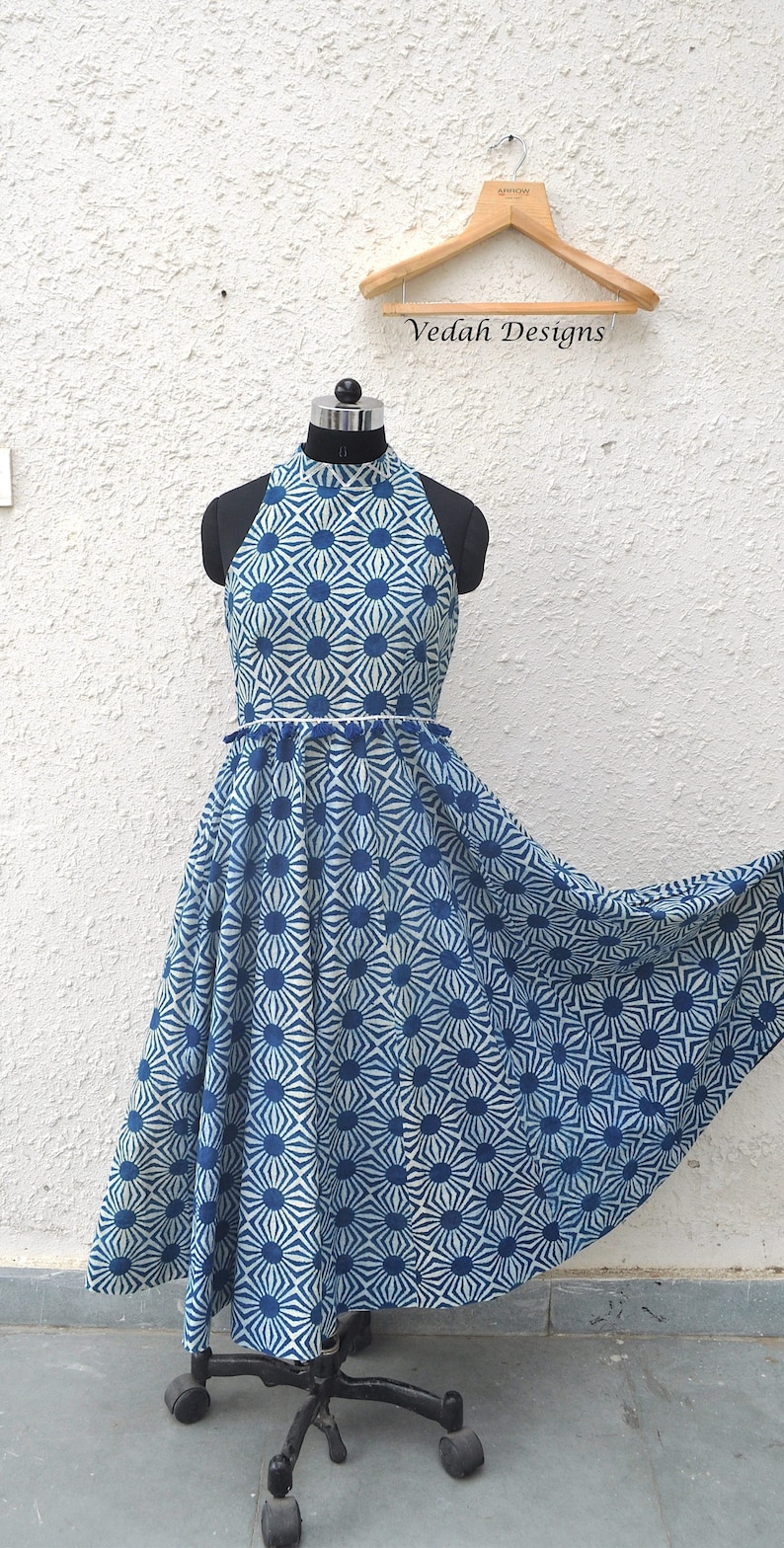 Made to order Indigo block print dress cotton dress, long Maxie dress image 1