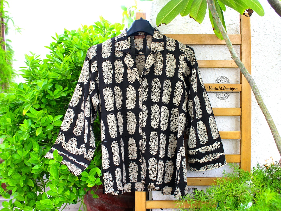 Block Design Jacket Block Print Jacket for Men Paisley Pattern Black Blazer in Breathable ...