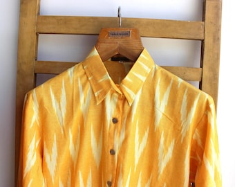 Yellow homespun shirt ikat soft cotton handloom shirt for men