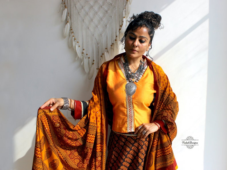Choose fabric from the store block print lehenga choli set wedding wear dress custom made image 2