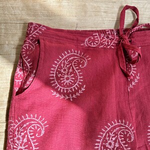 Maroon Unisex comfy pants in cotton hand block print fabric image 2