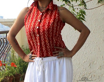 Soft cotton blouse with collar breathable Plus size top