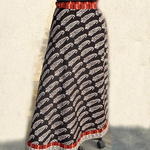 Block print long wrap around skirt with ties in cotton fabric image 4