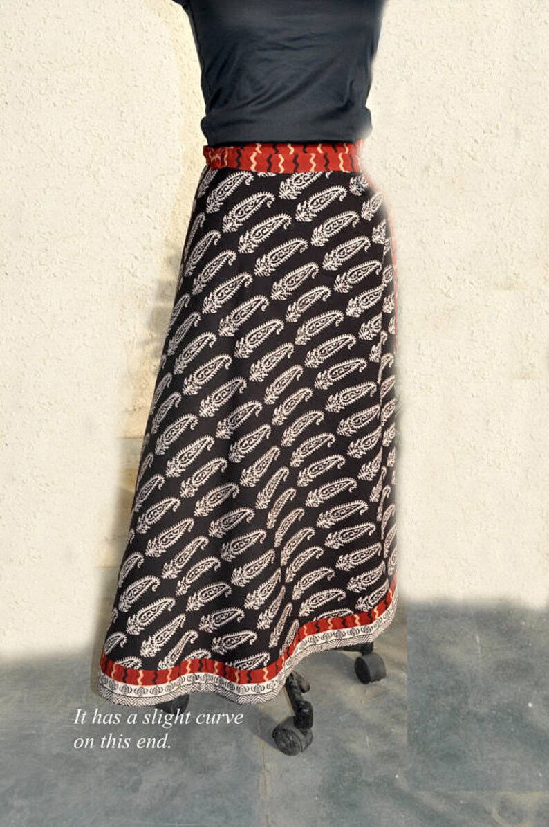 Block print long wrap around skirt with ties in cotton fabric image 4