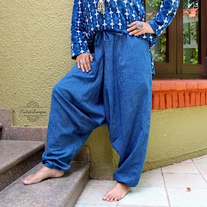 Indigo harembroek hippie katoenen unisex broek zakbroek