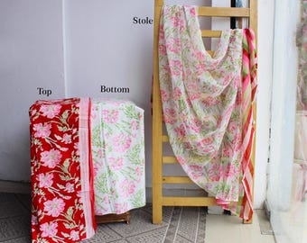 Hand printed suit with dupatta in vegetable dyed fabric