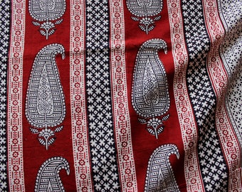 2.5 meters paisley block print cotton fabric in black and red color