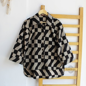 Black block print shirt for men