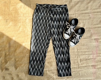 Black chevron handloom boho pants in ikat cotton breathable fabric