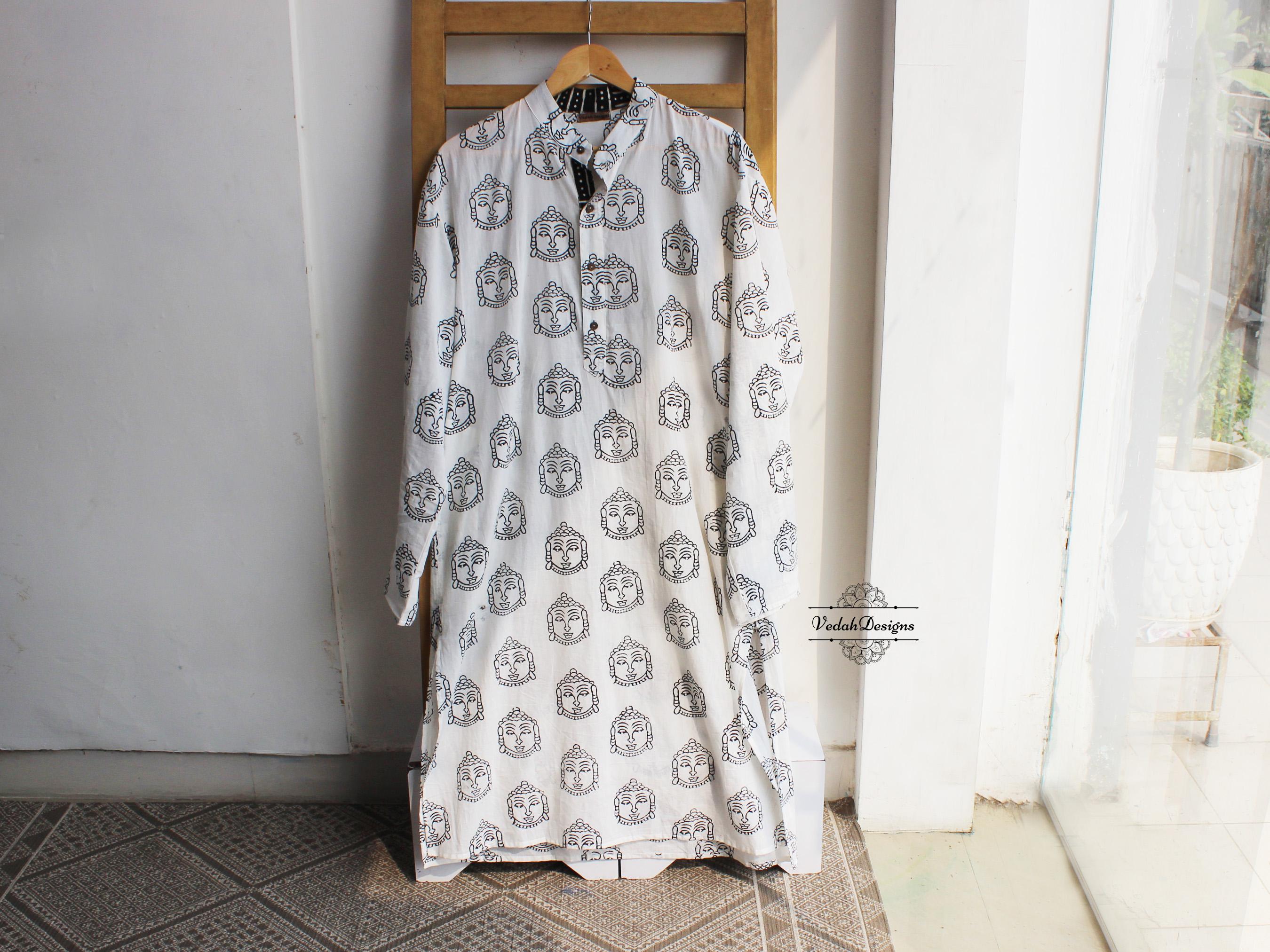 柔らかく通気性のあるクルタ、ヨガ用の黒と白の仏陀ブロックプリントクルタ - Etsy 日本, image size:2700x2025