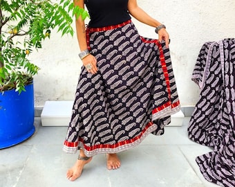 Custom made block print wrap around skirt