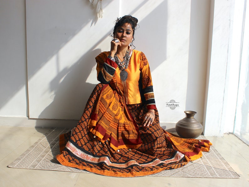 Choose fabric from the store block print lehenga choli set wedding wear dress custom made image 1
