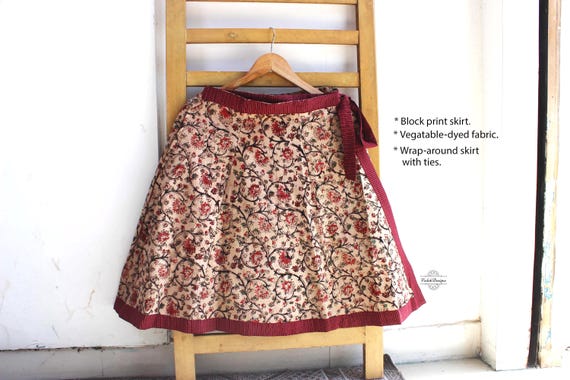 Breathable cotton shirt Wrap around skirt Custom-made short skirt block print skirt