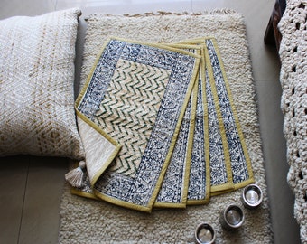 Set of 5 block printed placemats in handloom cotton