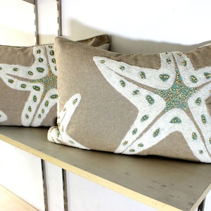 100 pc wholesale chambray embroidered starfish coastal Beaded cushion cover