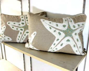 100 pc wholesale chambray embroidered starfish coastal Beaded cushion cover