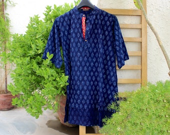 Indigo block print top for men Shamanic Neo Tribal Gypsy Ritual Shaman Ethnic Handmade