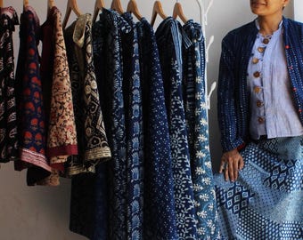 Wholesale Indigo wrap-around skirt with ties in cotton fabric