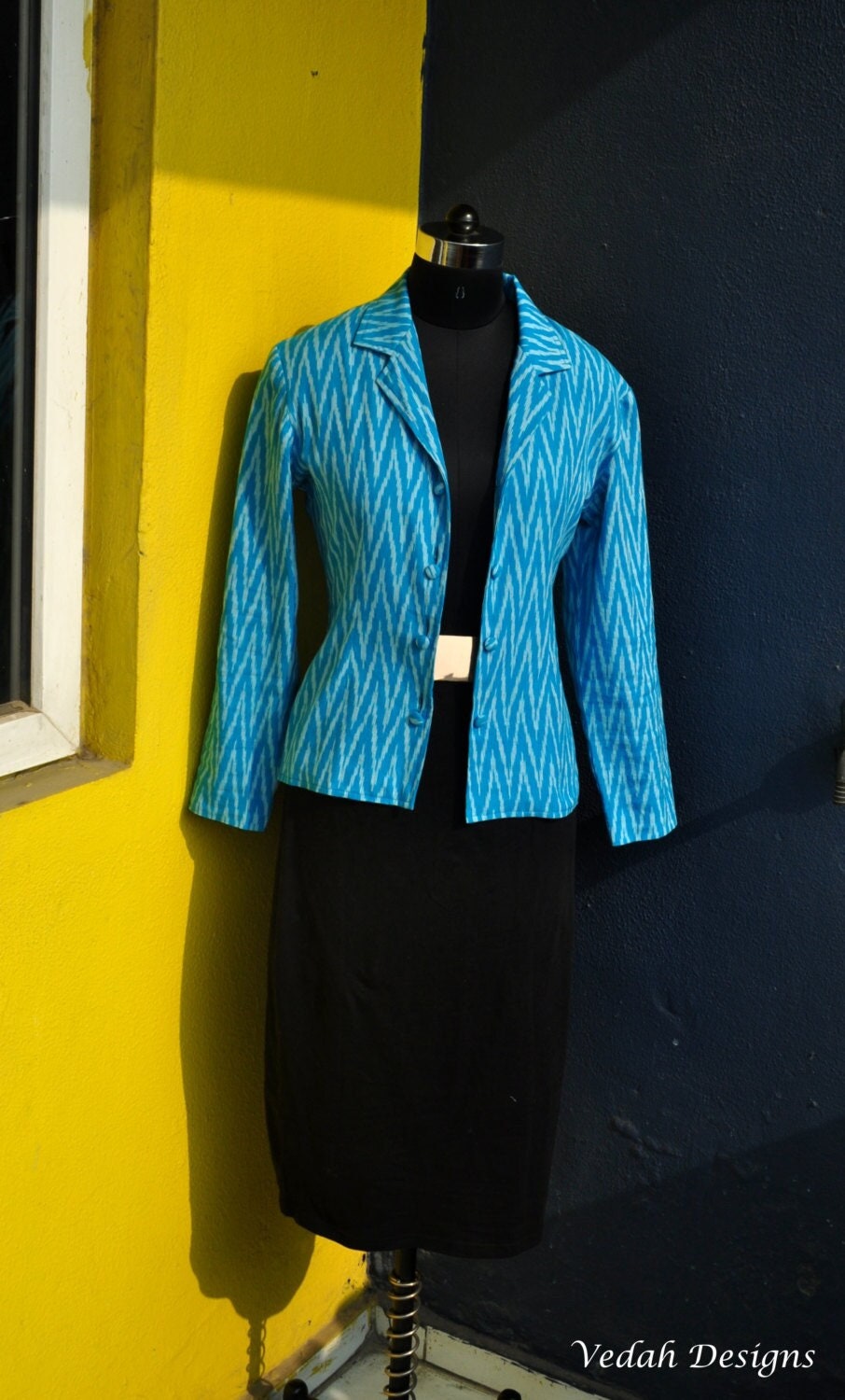 Ikat Blazer Jacket in Handmade Homespun Cotton Fabric Etsy UK