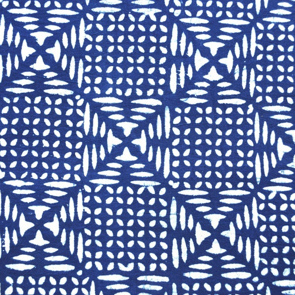 Unique Tile pattern Indigo fabric Block print cotton Mud fabric by the yard