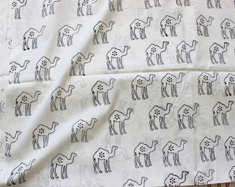 2.5 meters white Jaipuri cotton with black camel hand block print Fabric