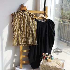Yellow geometric block print cotton shirt breathable soft cotton shirt image 2