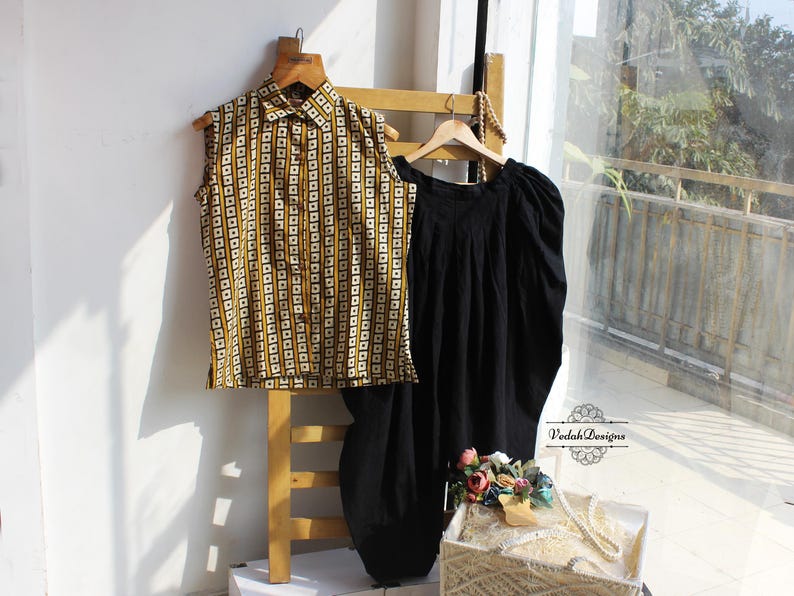 Yellow geometric block print cotton shirt breathable soft cotton shirt image 2