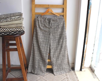 Vegetable dyed pants Geometric print palazzo pants in soft cotton fabric