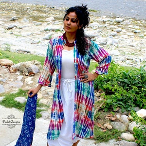 Tie dye shrug pocket dress breathable cover up in soft cotton satin fabric