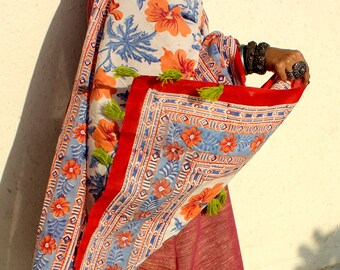 Multi colored cotton block print stole for girls