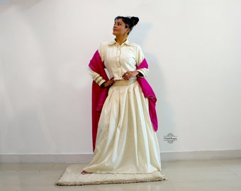 Off-white designer box pleated skirt ethnic lehenga for women