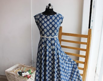 Indigo Block print dress cotton dress boho dress