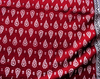 2.5 meters maroon leaf block print cotton fabric vegetable dyed