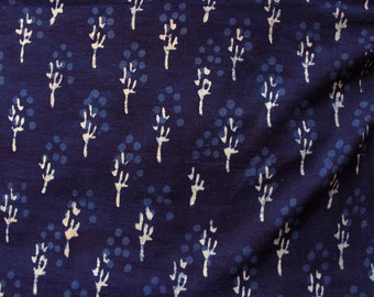 2.5 yards floral block print fabric in organic indigo dye